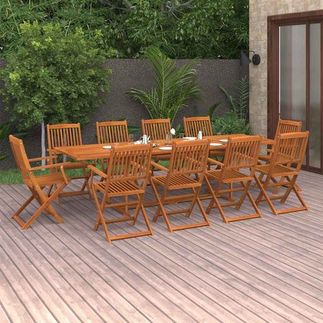 vidaXL Set comedor de jardín 11piezas madera maciza acacia 280x90x75cm (1/5)