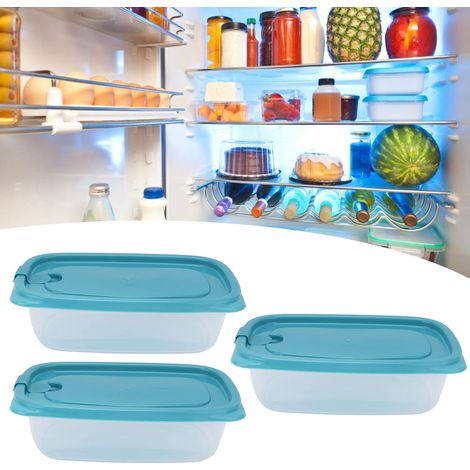 Set aus 3 rechteckigen Aufbewahrungsbehältern à 830 ml mit Deckel, für Kühlschrank und Küche. (1/5)