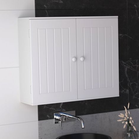 Wandregal - DAYPLUS - Doppeltür - Verstellbares Regal - Wasserfest lackiertes MDF - Weiß