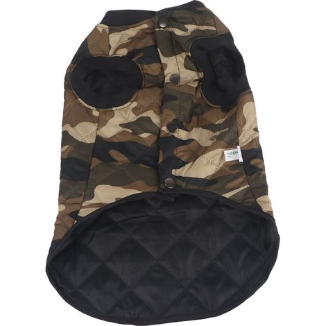 Manteau pour chien en polyester et coton rembourré, imprimé camouflage, sans manches, vêtement chaud d'automne et d'hiver pour chiens de petite et moyenne taille (taille M). (1/5)