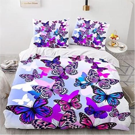 Parure de lit Housse de Couette en Microfibre Taies d'oreillers, 3D Imprimé Sets Housse de Couette Papillon Violet,240x260cm - B3R (1/4)