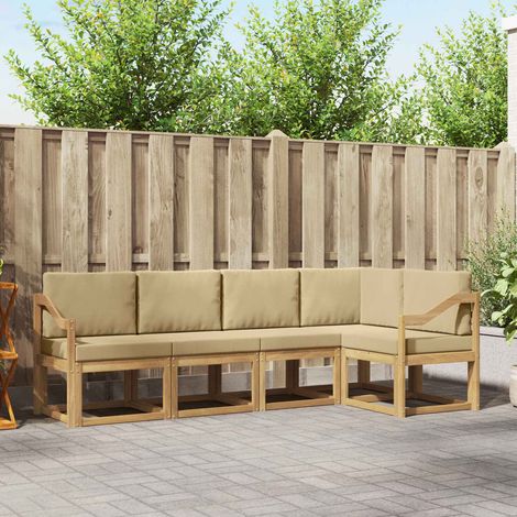 vidaXL Outdoor-Sofagarnitur mit Kissen 5 pcs Weiß und Beige (1/5)