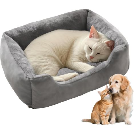 Lit moelleux pour chats et petits chiens, 50 x 40 cm, panier d'intérieur avec base antidérapante, avec bord doux (gris) (1/5)