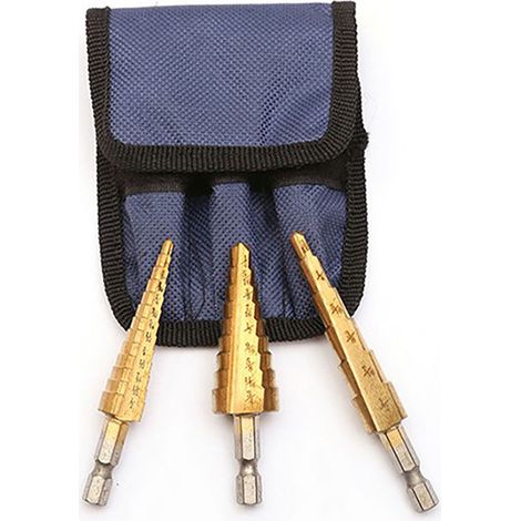 Ensemble de 3 forets étagés à queue hexagonale, foret à escalier, foret pagode, clé électrique, alésoir, foret à tour, outil de poinçonnage pour plaques d'acier, emballage en sachet (1/5)