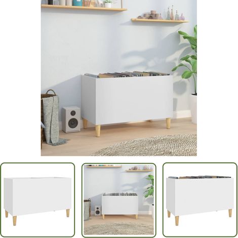 The Living Store Armoire à disques blanc 74,5x38x48 cm bois d'ingénierie - Meuble À Disques - Armoire À Disques - Rangement Vinyl - Étagère Disque - Support Vinyle (1/5)