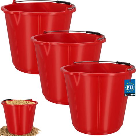 KOTARBAU® Lot de 3 Seau de Maçon 21 L - Seau de Chantier - avec Bec Verseur - PEHD - Seau à Mortier - Seau de Construction - Seau à Plâtre - avec Anse et Graduation - Rond - Rouge (1/4)