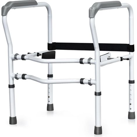 GOPLUS Barre d'appui pour toilettes, Barre de sécurité pour toilettes améliorée et autoportante, Poignées de salle de bain avec pince de fixation, Accoudoir antidérapant,gris (1/5)