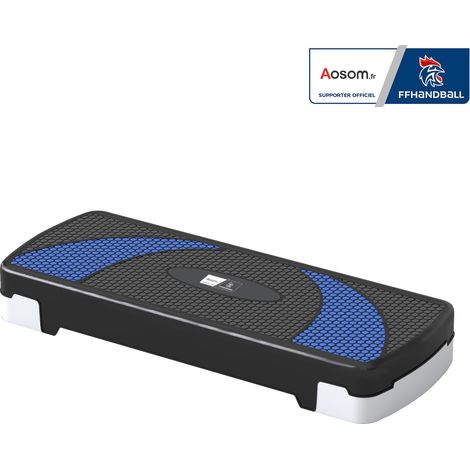 Stepper Fitness Aerobic - .fr x FFHandball - hauteur reglable surface antiderapante 80 x 31 x 20 cm noir bleu (1/5)