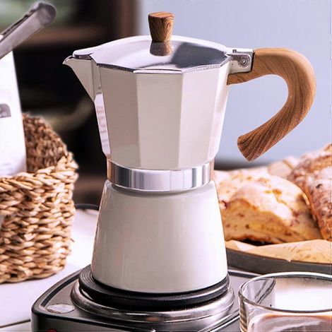 Cafetière italienne manuelle 6 tasses/10 oz (280 ml) pour cuisinière à gaz ou électrique, avec percolateur à café cubain pour cappuccino ou latte. (1/5)