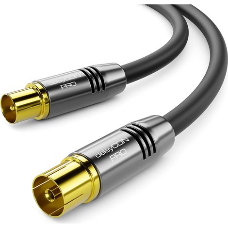 3,0m 4K TV Câble Antenne Coaxial Câble TV HDTV FULL HD - IEC Fiche vers IEC Prise - Connecteur Métallique - Analogique Numérique - Noir (1/5)