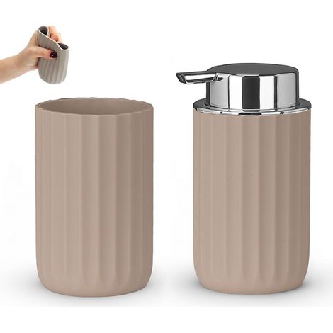 Set accessori bagno da due pezzi in gomma termoplastica tortora - Gummy