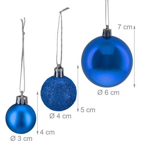 Lote de 50 bolas de navidad decorativas con purpurina brillantes mates 4 x 5 x 7 cm de plástico azul 130017221 (1/2)
