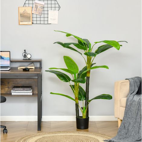 CHICFURN Bananero artificial de 150 cm de plástico verde para interior y exterior, maceta negra (1/5)