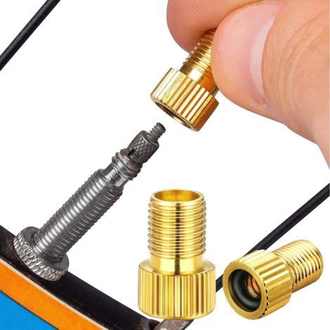 Lot de 4 adaptateurs de valve de vélo, adaptateur de pneu de gonflage, convertit Presta en Schrader, connecteur gonflable en laiton pour pompe à vélo (1,5 cm) (1/5)