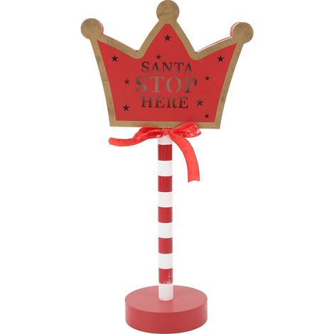 Xmas Santa Stop Here Sign with Led Lights Crown Shaped Battery Operated Xmas Stop Sign Tabletop Decor for Holiday Party (1/5)