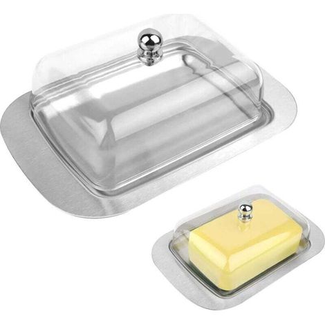 Boîte à Beurre,Beurrier en acier inoxydable,Beurrier avec Couvercle et Poignée,Pour 250 g de beurre,Adaptée à la Conservation des Fromages, Gâteaux, Desserts (1/4)