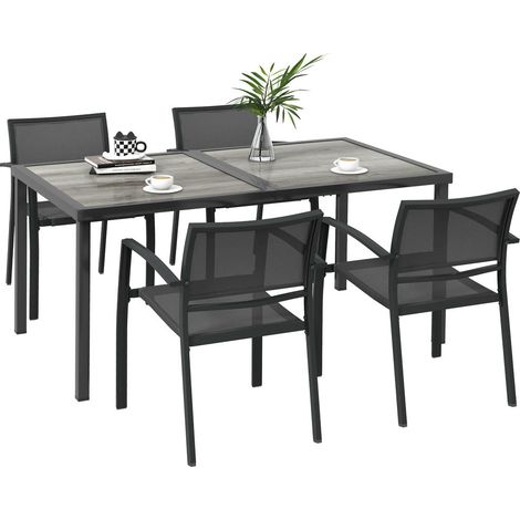 Pour les repas en plein air, profitez d'un salon de jardin avec table rectangulaire et 4 chaises en acier (1/5)