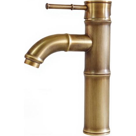Robinet Lavabo Laiton Antique Brossé, Mitigeur Monocommande Bronze Rétro, Robinet Mélangeur D'évier Salle de Bain Cuivre, Bambou (1/5)