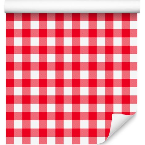 Carta da parati a scacchi rossi, corallo e bianchi per soggiorno e camera da letto, 50x1000 cm (1/5)