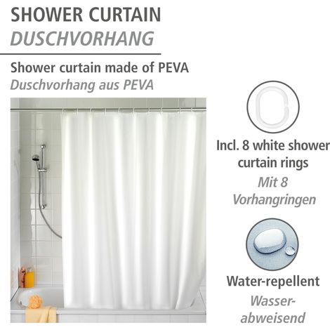 Rideau de douche, PEVA, couleur blanche, 120x200 cm, WENKO (1/5)