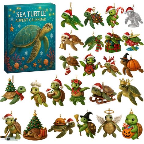 Décoration De Tortue De Mer En Acrylique - Calendrier De L'Avent 24 Jours - Ornement De Noël Pour Arbre Ou Table - Lot De 24 Pièces (1/4)