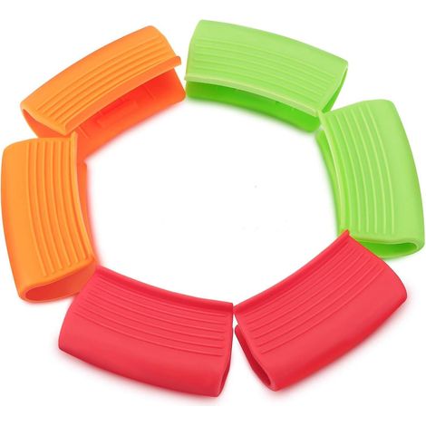 3 Paires (rouge, Orange, Vert)support De Poigne De Pot En Silicone Manches De Poigne De Pot En Silicone Poigne De Pot Isole Thermiquement Couvercl (1/5)