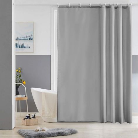 Rideau de douche imperméable, tissu polyester lavable anti-moisissure avec 9 crochets 120x200cm, gris (1/5)
