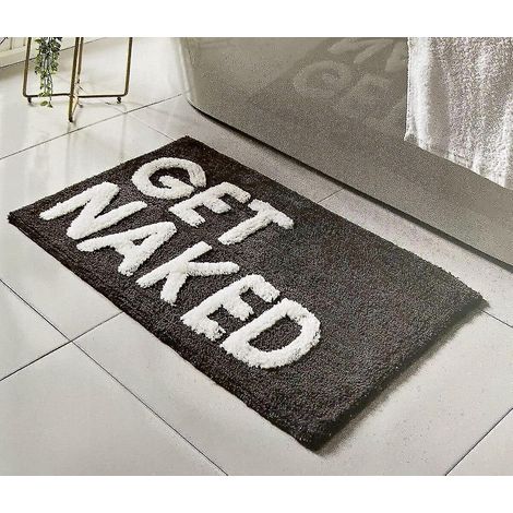 Tapis de bain Get Naked noir et blanc, dos absorbant, lettres Get Naked en relief, ultra doux et antidérapant (noir) (1/4)