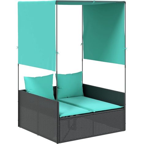 Maison Exclusive - Lettino prendisole doppio con tettoia e tende in Polyrattan Nero