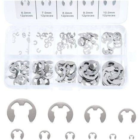 Ahlsen Anneau E-Clip en Acier Inoxydable, 120 Pcs Bague de Retenue Externe Snap Kit, M1,5-M10 Assortiment Circlip avec Boîte de Rangement, pour la Rainure de l'arbre de la Machine (1/5)