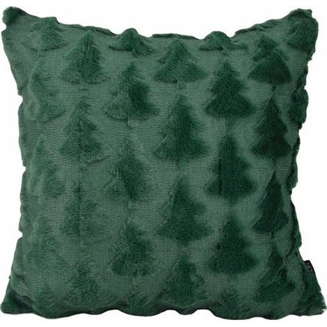 Housse de coussin de Noël 45 x 45 cm, fausse fourrure avec motif sapin de Noël et broderie 3D, housse décorative pour canapé, chambre et salon, vert (1/5)
