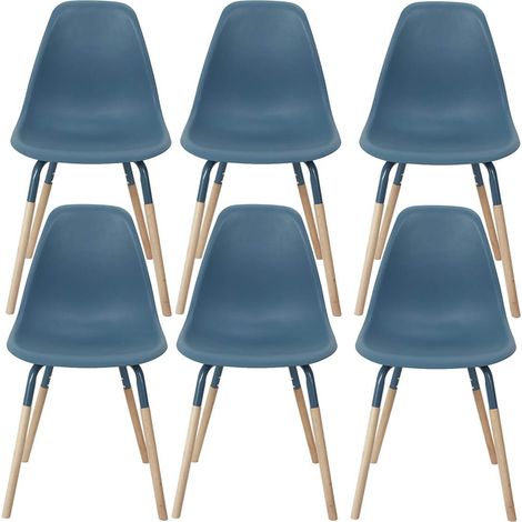 FLUK - Lot de 6 Chaises Polypropylène Bleu et Bois (1/5)