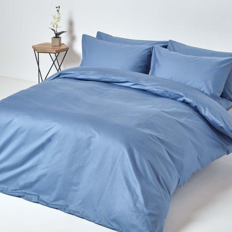 HOMESCAPES Air Force Blue Egyptian Cotton Duvet Cover Set 1000 Thread Count, Single - Air Force Blue