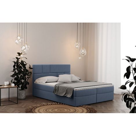 Boxspringbett mit bettkasten matratze BALI stoff Mat Velvet Blau 160x200 cm (1/2)