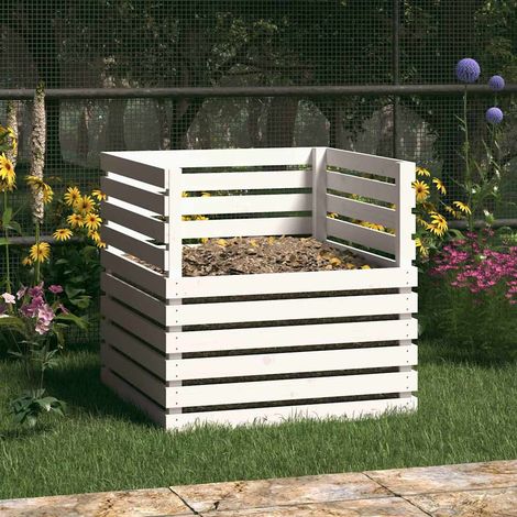 Composteur de jardin en bois de pin massif blanc 80 x 80 x 78 cm - PANGIVO (1/5)