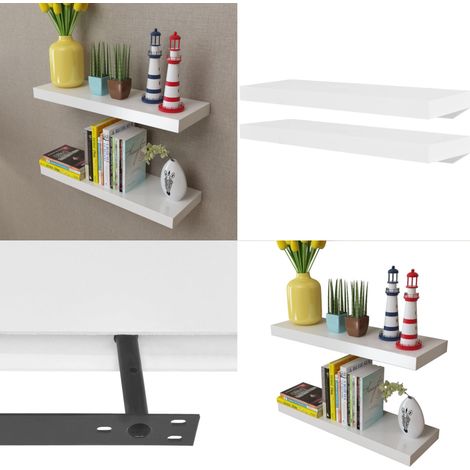 2 Étagères murales MDF Blanc Rangement de livres/DVD - Etagere Murale - Rangement Mural - Étagère Blanche - Meuble Déco - Décoration Murale - Home & Living (1/5)