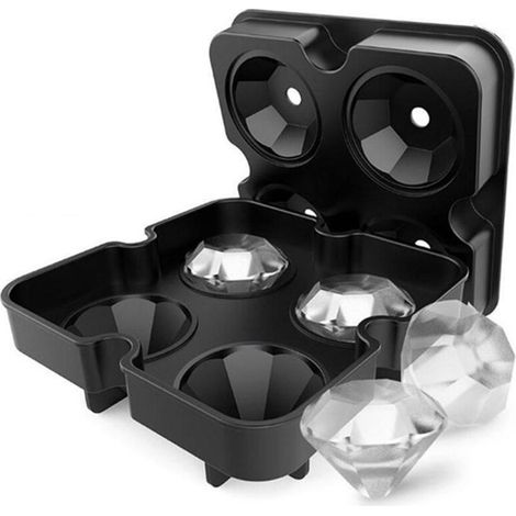 Silicone Ice Cube Tray 4-Cavity Diamond Ice Cube Tray Reusable 3D Diamond Ice Cube Maker for Whiskey Cocktail Beverages (1/5)