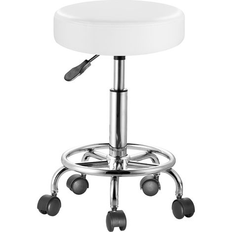 Sgabello con ruote Rotondo Ecopelle Bianco Altezza Regolabile Base Acciaio Zinc (1/5)