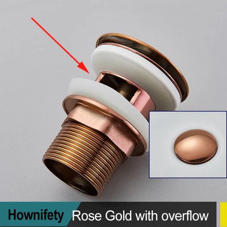 (Rose Gold overflow)Brushed Gold Pop Up Drain Bathroom Sink Plug Drainer Faucet Wash Accessories (1/4)