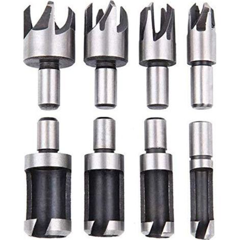 Tourillon à Bois 8 PCS Forets à Bois en Acier Haute Vitesse Routeur à Bois Outil de Coupe de Prise de Bois Embouts de Bouchon de Routeur en Liège Forets 6mm / 10mm / 13mm / 16mm Petit Foret à Bois Fra