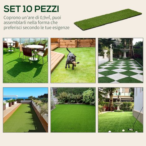 Dalle gazon synthétique 30x30cm, pack de 10, herbe artificielle haute densité 6500, vert, pour terrasse et jardin extérieur (1/5)