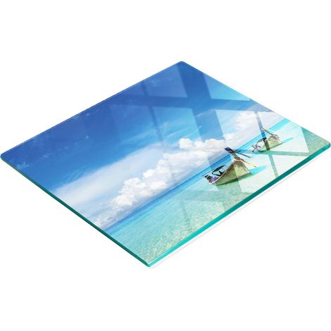 Tablero de cocina de vidrio templado con gr谩ficos decorativos de barcos de playa, 60x52 cm.