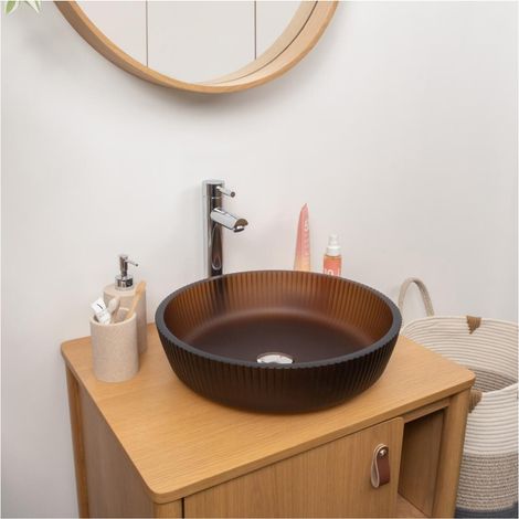 HONNY 42 cm rundes Aufsatzwaschbecken aus mattiertem Strukturglas