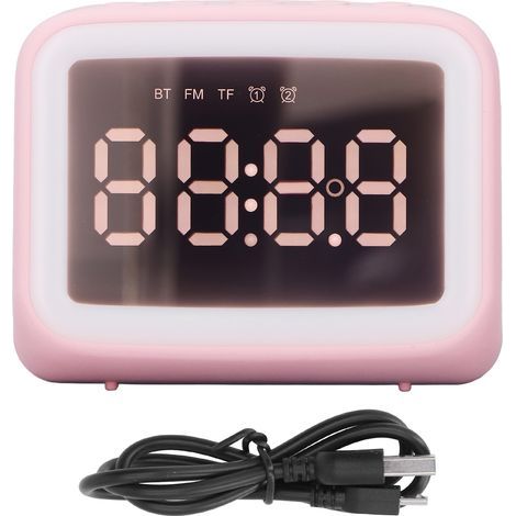 Réveil Radio Lecteur de Musique TF LED Lumière Nocturne 2 Niveaux de Luminosité Miroir Électronique pour Chambre Bureau Rose (1/5)