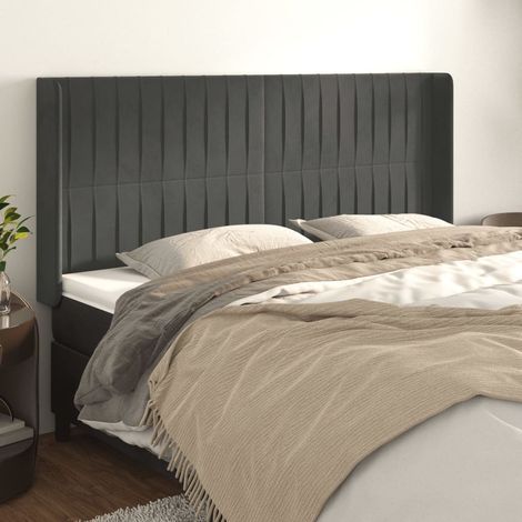 Kopfteil mit Ohren Dunkelgrau 183x16x118/128 cm Samt (1/5)