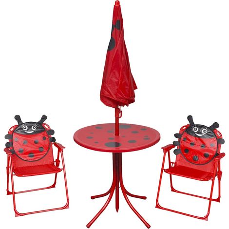Jeu de bistro avec parasol pour enfants 3 pcs,Salon de jardin Rouge CFW29350 (1/5)