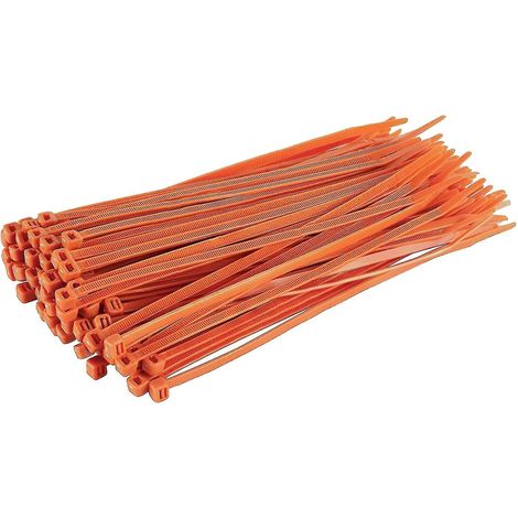 Lange, robuste silberne Kabelbinder, 370 mm x 4,8 mm, 100er-Packung, mit hochwertigem Nylon-Reißverschluss (200 mm x 2,5 mm), orange