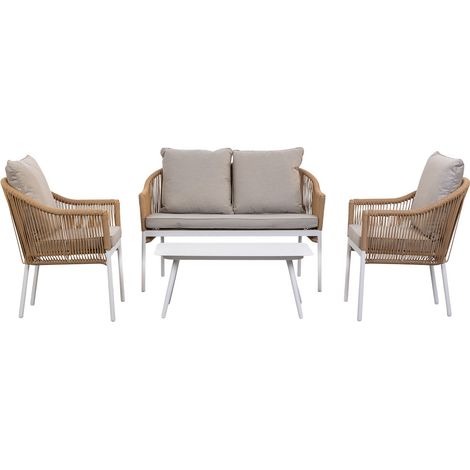 Mesa, sofa y 2 sillones beige 90x50x40, 58x65x84, 117x65x84 (1/5)