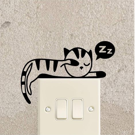 Sticker Interrupteur enfant - Sticker prise murale - Stickers interrupteur chat - Stickers muraux chat - Stickers interrupteur - Stickers chat qui dort - Noir - 5 X 10 CM (1/5)