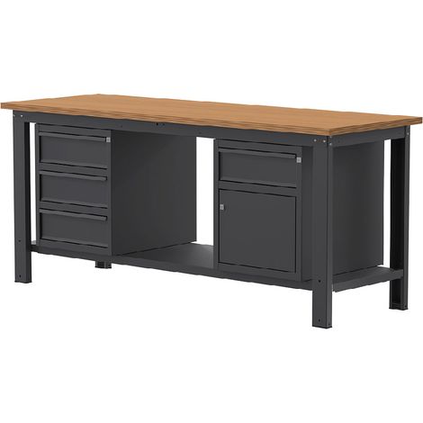 Banco lavoro SOGI X3N121L - 2 m - piano in legno - 3 cassetti + armadio con anta e cassetto (1/4)